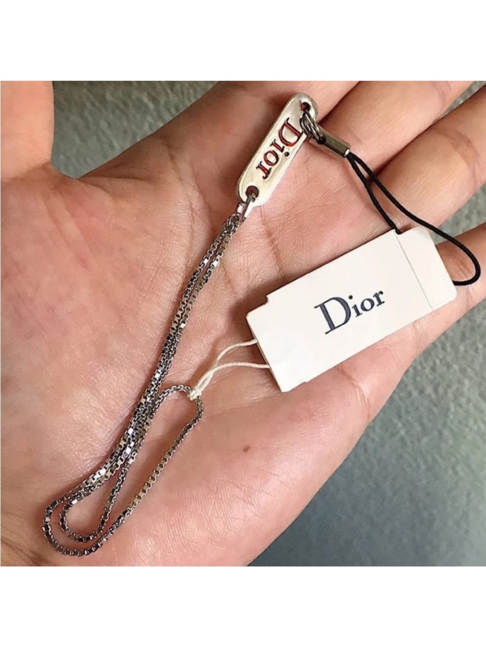 Dior Wristlet Phone Bag Charm Lizard  Chain Silver Tone Metal
